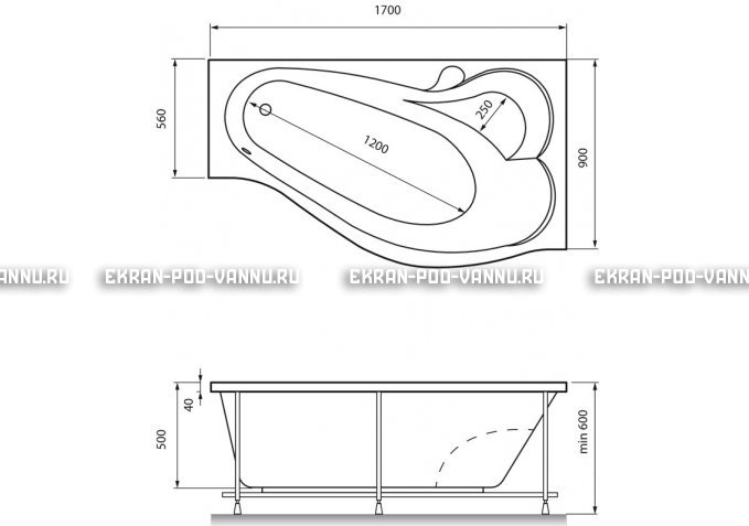 Акриловая ванна Relisan Isabella 170x90x60 – купить по цене 24130 руб. в интернет-магазине в городе Ростов-на-Дону картинка 4
