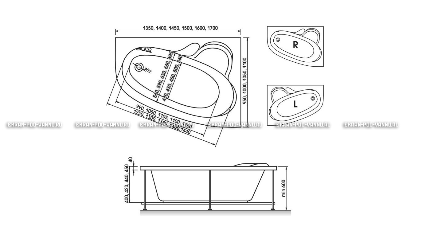 Акриловая ванна Relisan Ariadna 150x100 – купить по цене 25650 руб. в интернет-магазине в городе Ростов-на-Дону картинка 10