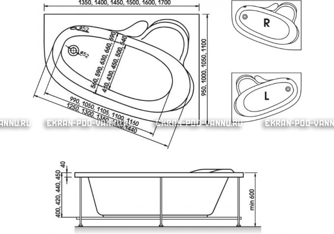 Акриловая ванна Relisan Ariadna 150x100 – купить по цене 25650 руб. в интернет-магазине в городе Ростов-на-Дону картинка 3