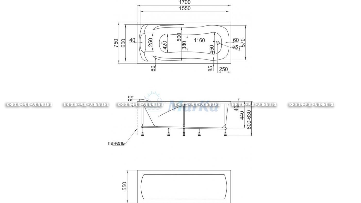 Акриловая ванна 1MarKa Calypso 170x75 – купить по цене 13950 руб. в интернет-магазине в городе Ростов-на-Дону картинка 22