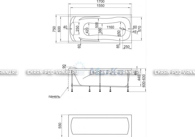 Акриловая ванна 1MarKa Calypso 170x75 – купить по цене 13950 руб. в интернет-магазине в городе Ростов-на-Дону картинка 7