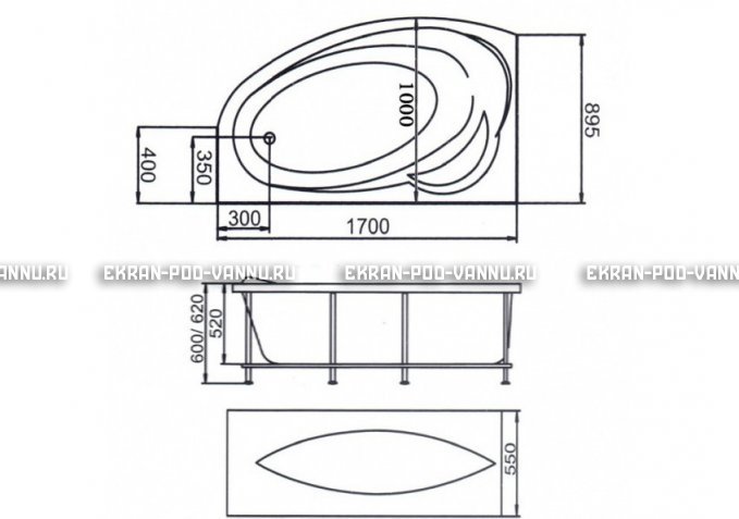 Акриловая ванна 1MarKa Julianna 170x100 – купить по цене 21320 руб. в интернет-магазине в городе Ростов-на-Дону картинка 3