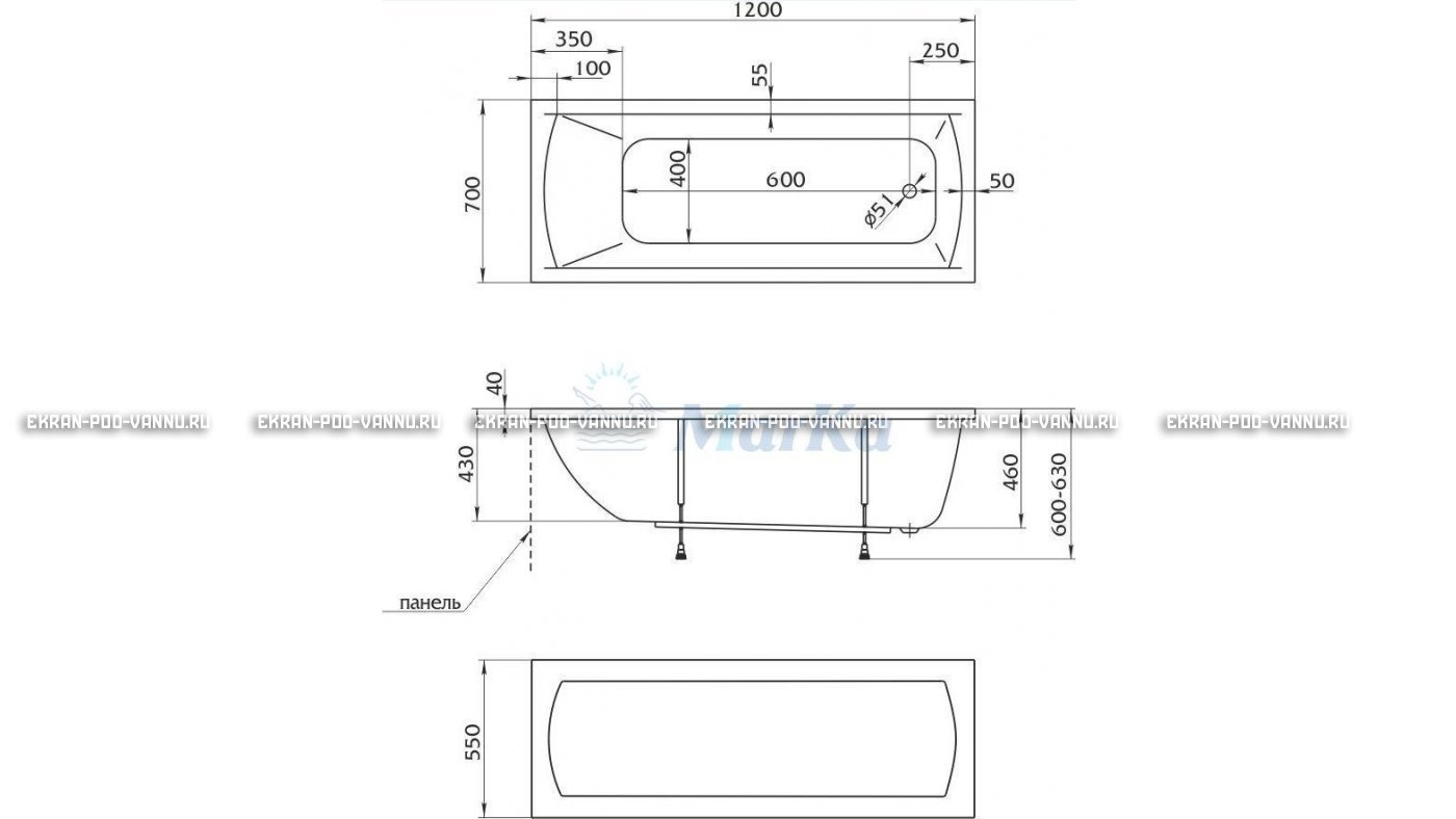 Акриловая ванна 1MarKa Modern 120x70 – купить по цене 7600 руб. в интернет-магазине в городе Ростов-на-Дону картинка 13