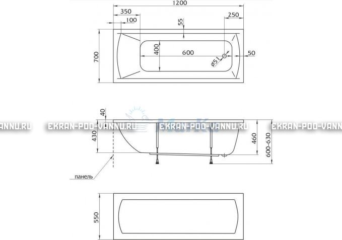 Акриловая ванна 1MarKa Modern 120x70 – купить по цене 7600 руб. в интернет-магазине в городе Ростов-на-Дону картинка 4