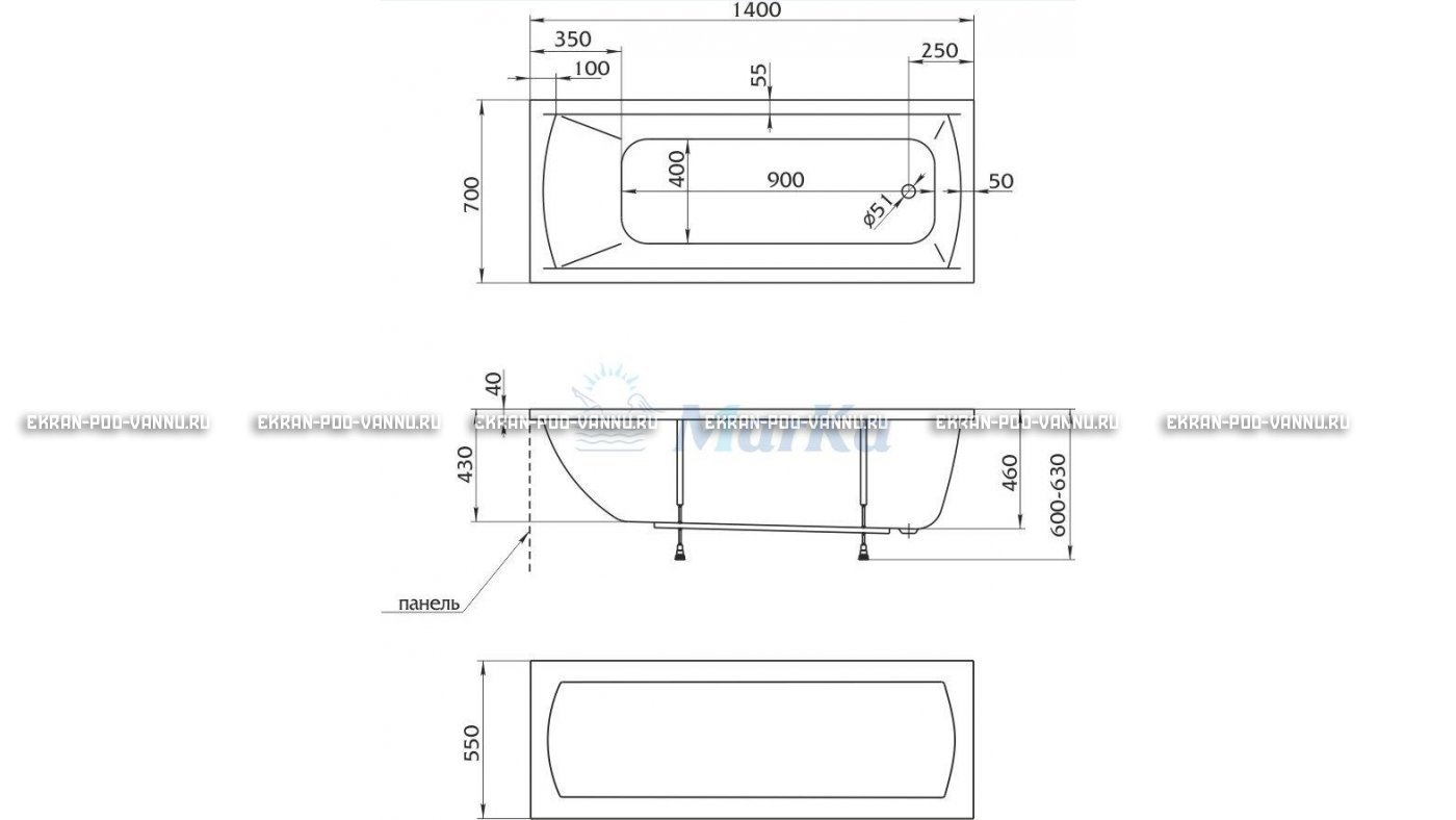 Акриловая ванна 1MarKa Modern 140x70 – купить по цене 8910 руб. в интернет-магазине в городе Ростов-на-Дону картинка 16
