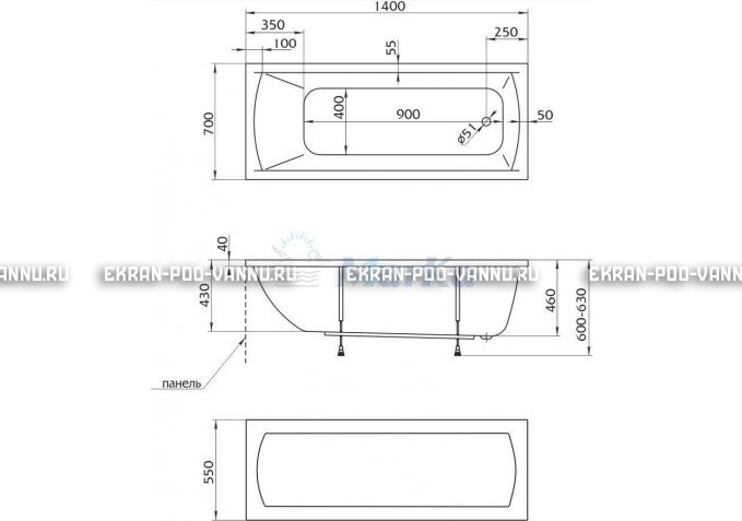 Акриловая ванна 1MarKa Modern 140x70 – купить по цене 8910 руб. в интернет-магазине в городе Ростов-на-Дону картинка 5