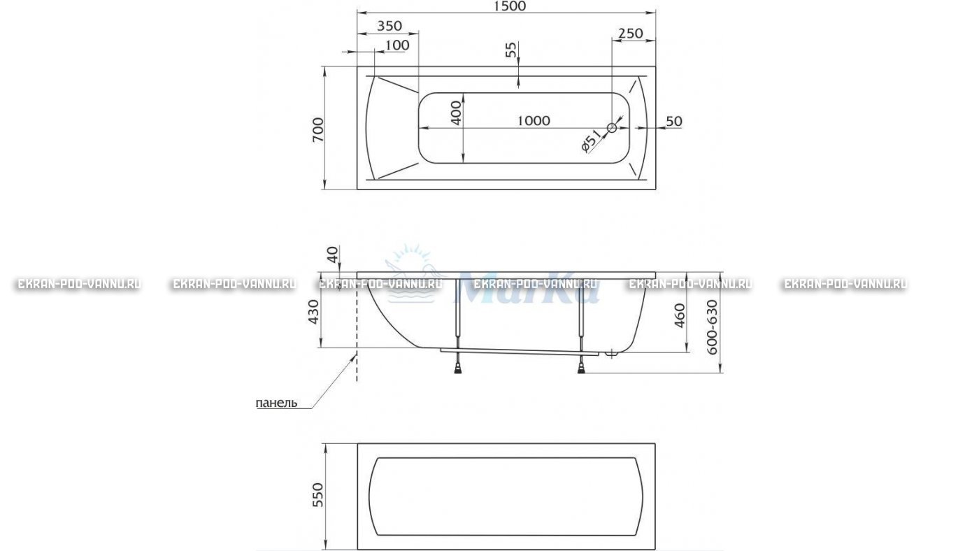 Акриловая ванна 1MarKa Modern 150x70 – купить по цене 9210 руб. в интернет-магазине в городе Ростов-на-Дону картинка 13