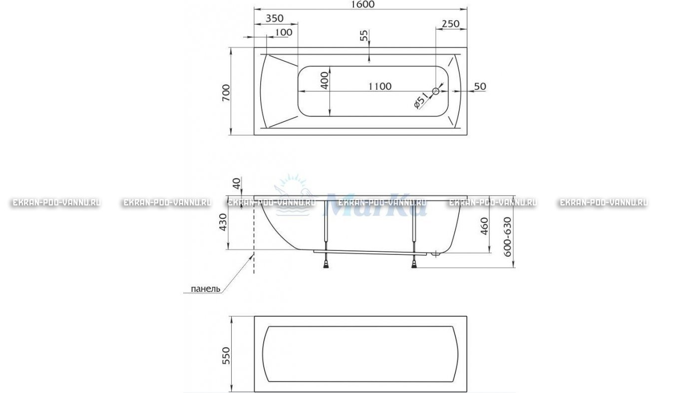 Акриловая ванна 1MarKa Modern 160x70 – купить по цене 9410 руб. в интернет-магазине в городе Ростов-на-Дону картинка 16