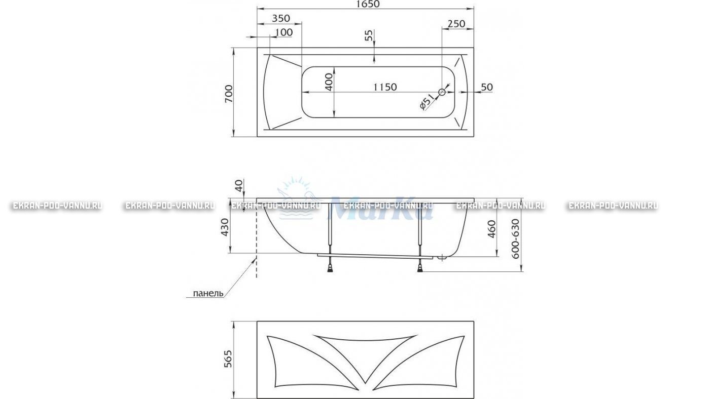 Акриловая ванна 1MarKa Modern 165x70 – купить по цене 9810 руб. в интернет-магазине в городе Ростов-на-Дону картинка 16