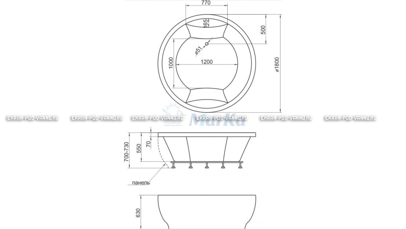 Акриловая ванна 1MarKa Omega 180x180  – купить по цене 42450 руб. в интернет-магазине в городе Ростов-на-Дону картинка 13