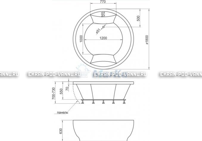 Акриловая ванна 1MarKa Omega 180x180  – купить по цене 42450 руб. в интернет-магазине в городе Ростов-на-Дону картинка 4