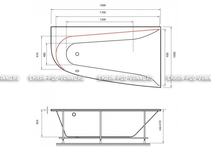 Акриловая ванна Vayer Boomerang 180x100 – купить по цене 53030 руб. в интернет-магазине в городе Ростов-на-Дону картинка 2