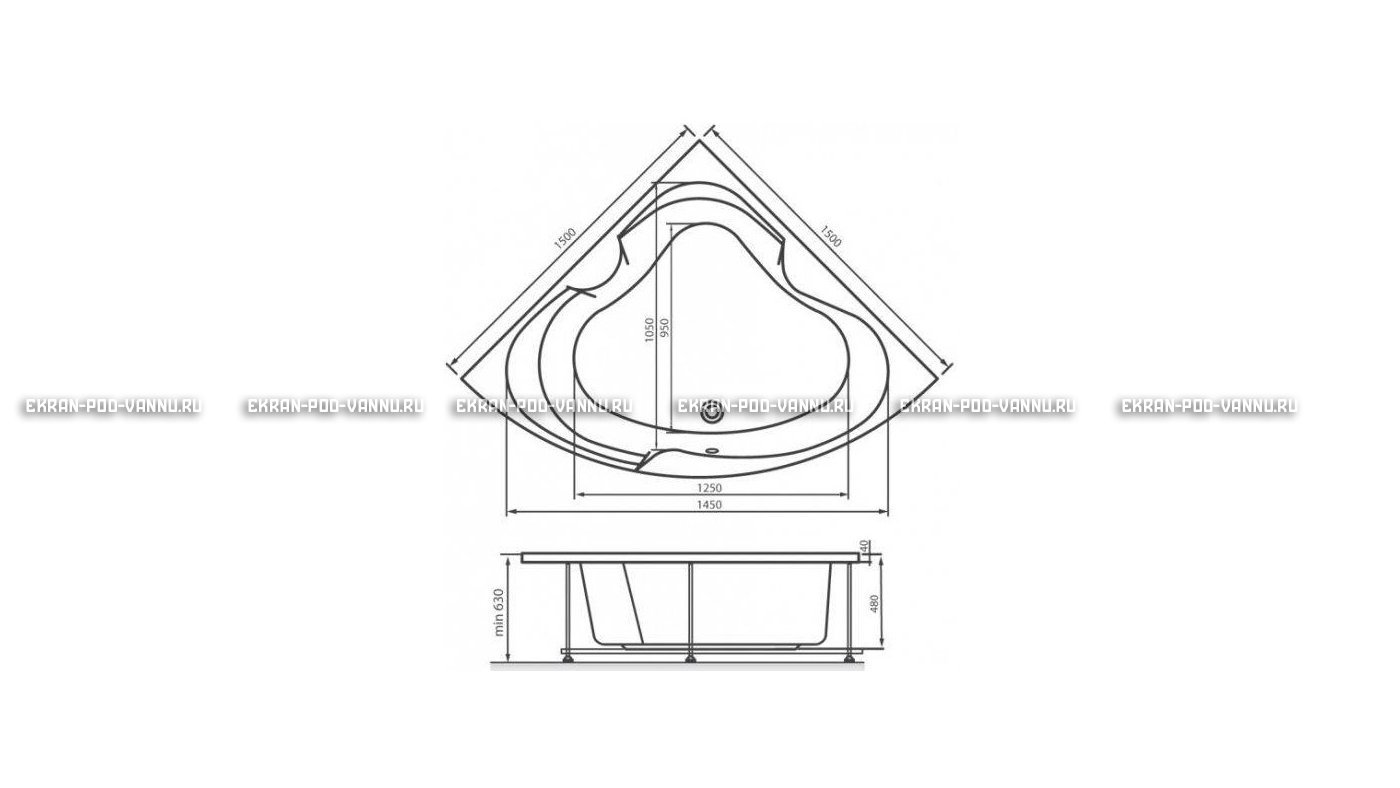 Акриловая ванна Vayer Kaliope 150x150 – купить по цене 42550 руб. в интернет-магазине в городе Ростов-на-Дону картинка 16