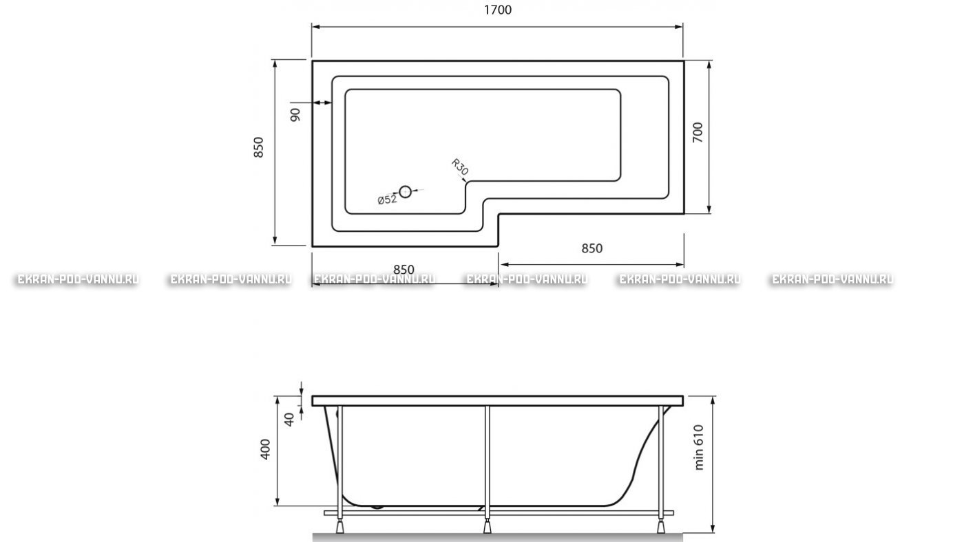 Акриловая ванна Vayer Options 170х70/85 – купить по цене 24110 руб. в интернет-магазине в городе Ростов-на-Дону картинка 13