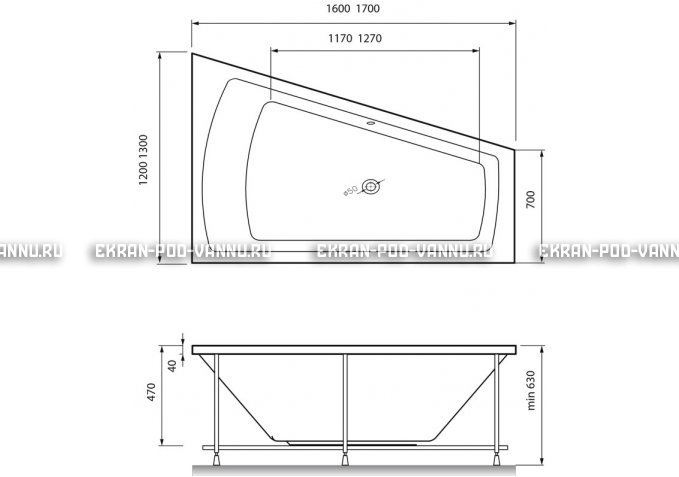 Акриловая ванна Vayer Trinitiy 170x130 – купить по цене 32590 руб. в интернет-магазине в городе Ростов-на-Дону картинка 4